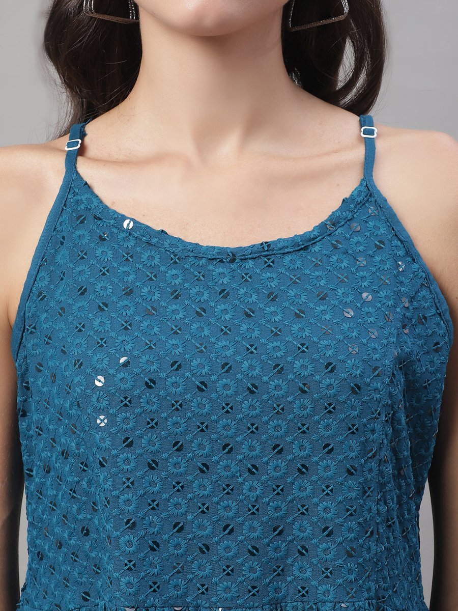 Women's Chikankari Sequen Work Empire Top - JNT_2013Peacock_XS