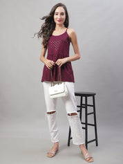 Women's Chikankari Sequen Work Empire Top - JNT_2013Purple_XS