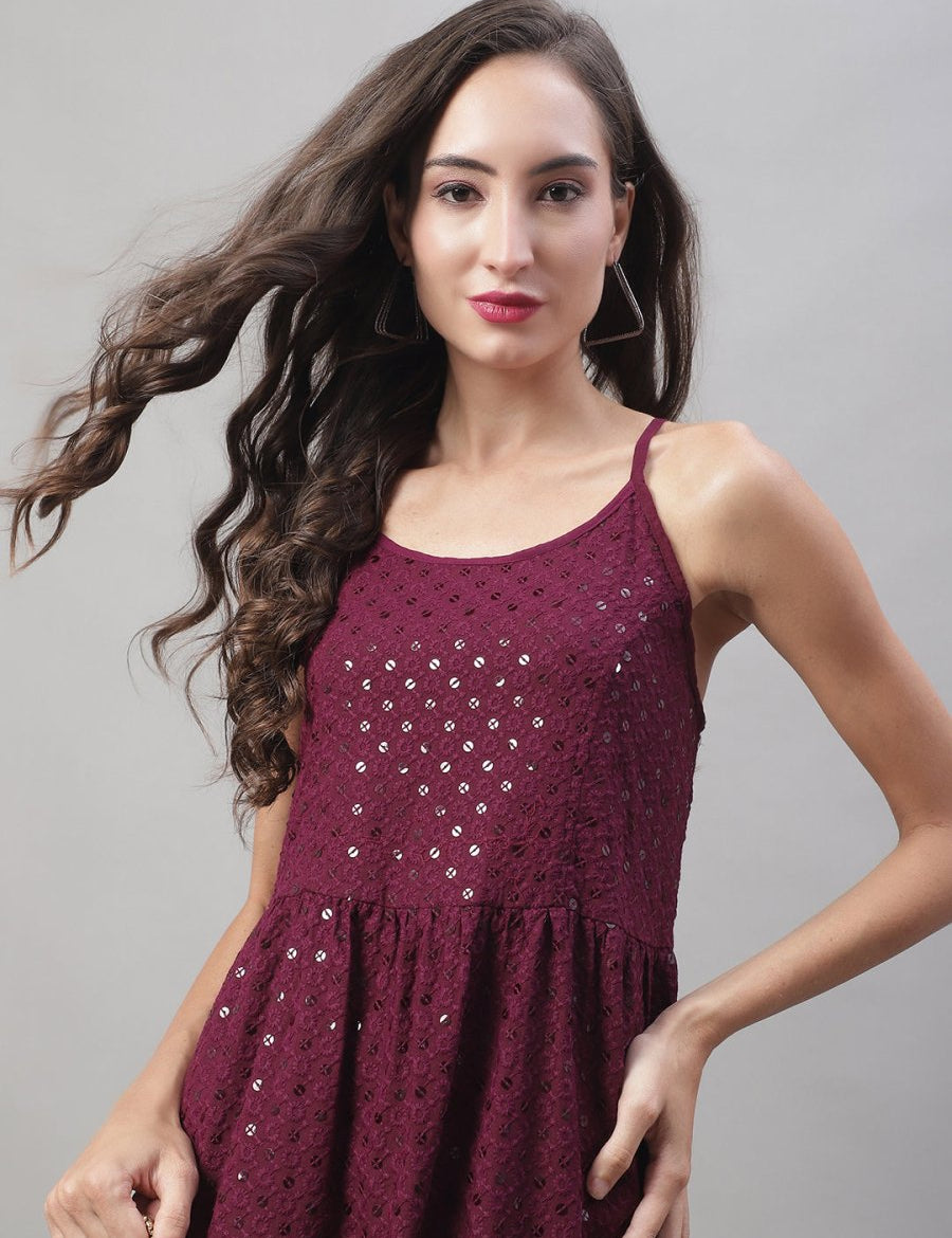 Women's Chikankari Sequen Work Empire Top - JNT_2013Purple_XS