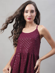 Women's Chikankari Sequen Work Empire Top - JNT_2013Purple_XS