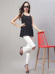 Women's Chikankari Sequen Work Empire Top - JNT_2013Black_XS