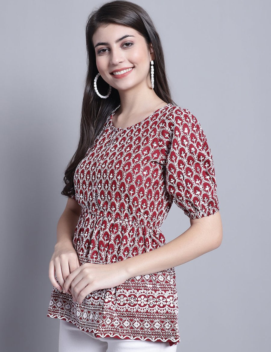 Women's Chikankari & Sequins Work Empire Top - JNT_2016Maroon_XS