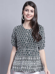 Women's Chikankari & Sequins Work Empire Top - JNT_2016Olive_XS