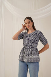 Women's Chikankari & Sequins Work Empire Top - JNT_2016Navy_XS
