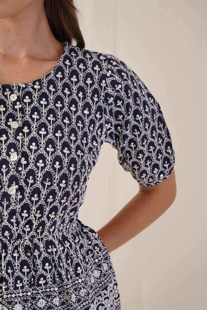 Women's Chikankari & Sequins Work Empire Top - JNT_2016Navy_XS