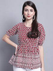 Women's Chikankari & Sequins Work Empire Top - JNT_2016Maroon_XS