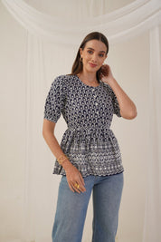 Women's Chikankari & Sequins Work Empire Top - JNT_2016Navy_XS