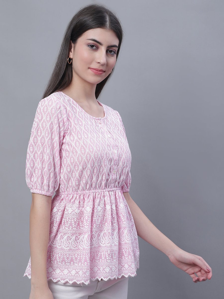 Women's Chikankari Work Empire Top - JNT_2011Pink_XS