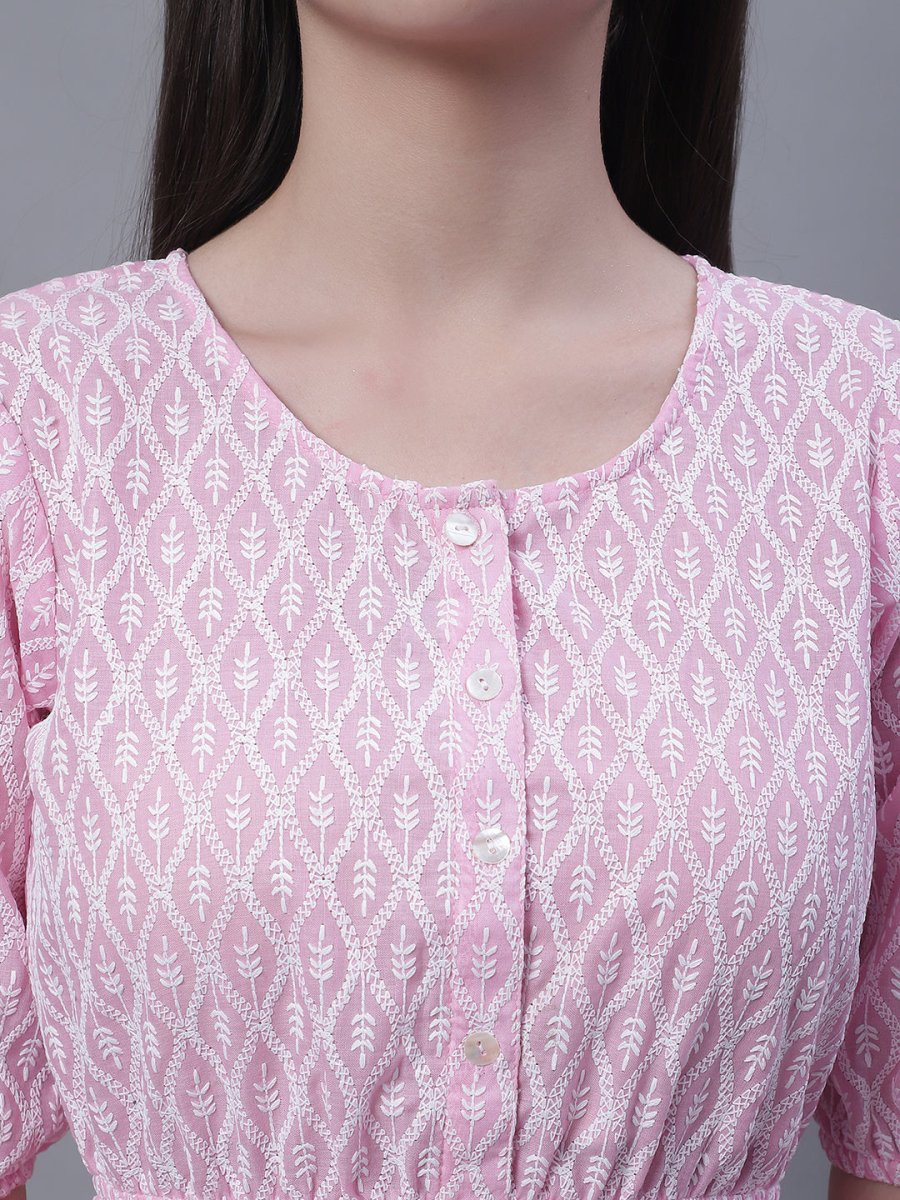 Women's Chikankari Work Empire Top - JNT_2011Pink_XS