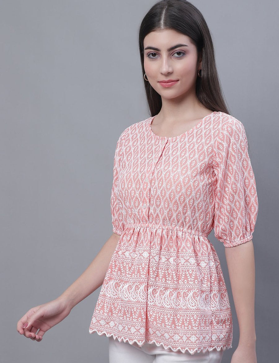 Women's Chikankari Work Empire Top - JNT_2011Orange_XS