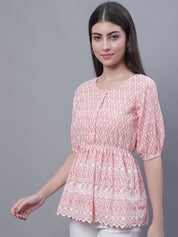 Women's Chikankari Work Empire Top - JNT_2011Orange_XS