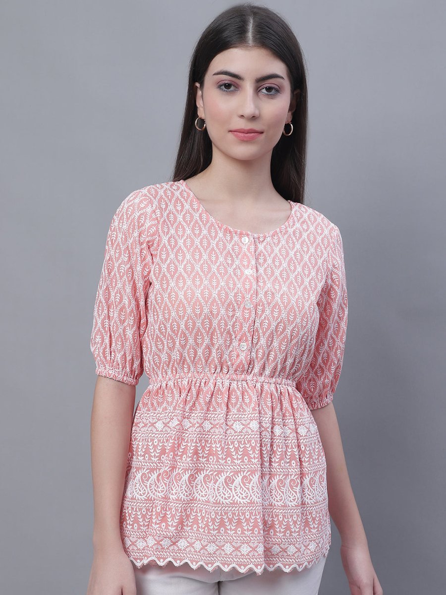 Women's Chikankari Work Empire Top - JNT_2011Orange_XS