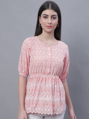 Women's Chikankari Work Empire Top - JNT_2011Orange_XS