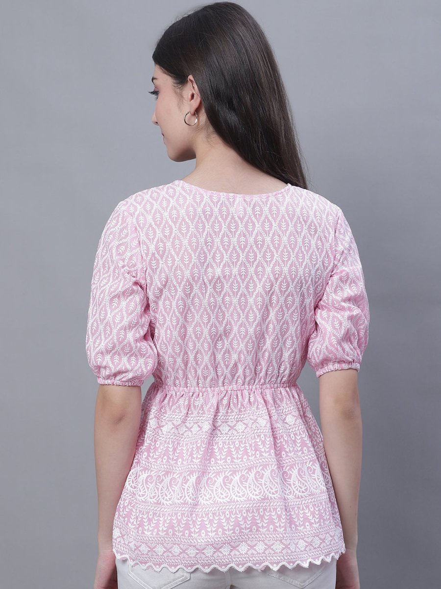 Women's Chikankari Work Empire Top - JNT_2011Pink_XS