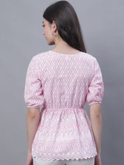 Women's Chikankari Work Empire Top - JNT_2011Pink_XS