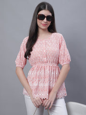 Women's Chikankari Work Empire Top - JNT_2011Orange_XS
