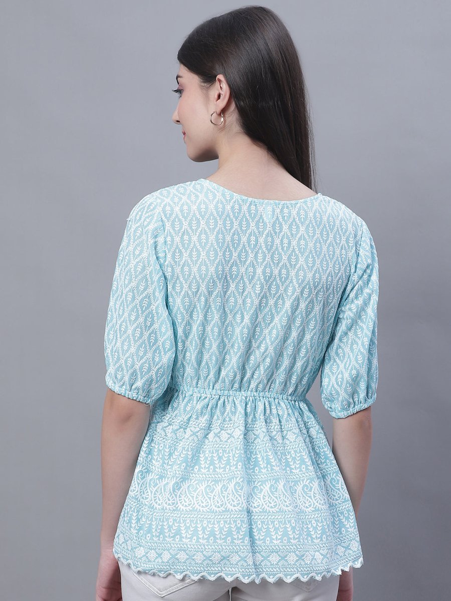 Women's Chikankari Work Empire Top - JNT_2011Sky_XS