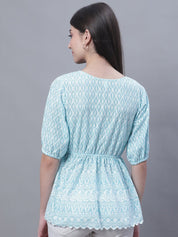 Women's Chikankari Work Empire Top - JNT_2011Sky_XS