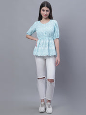 Women's Chikankari Work Empire Top - JNT_2011Sky_XS
