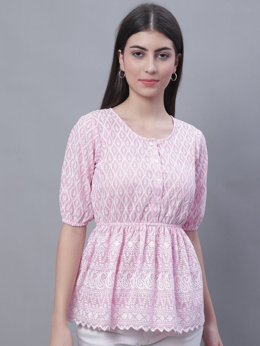 Women's Chikankari Work Empire Top - JNT_2011Pink_XS