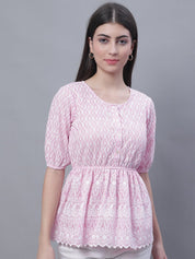 Women's Chikankari Work Empire Top - JNT_2011Pink_XS