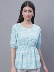 Women's Chikankari Work Empire Top - JNT_2011Sky_XS