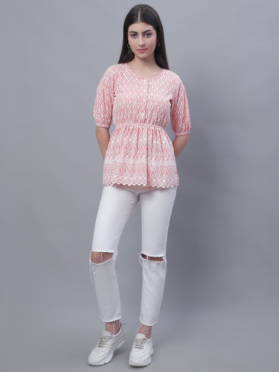 Women's Chikankari Work Empire Top - JNT_2011Orange_XS