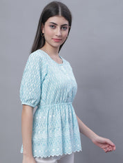 Women's Chikankari Work Empire Top - JNT_2011Sky_XS