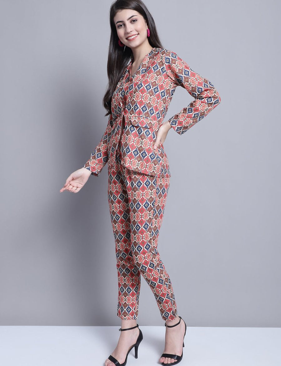Women's Digital Printed Crop Top and Jacket Set - JNCS_3007Red_XS