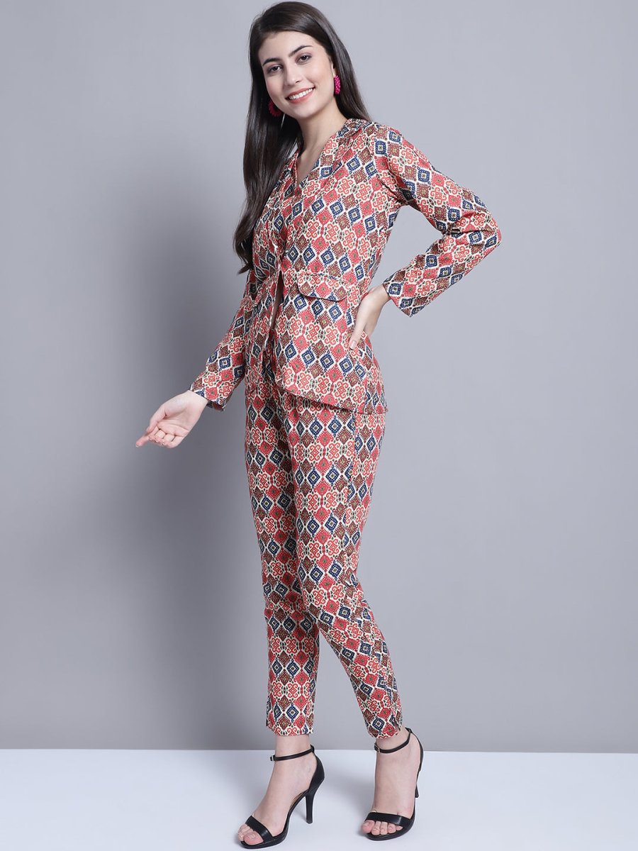 Women's Digital Printed Crop Top and Jacket Set - JNCS_3007Red_XS