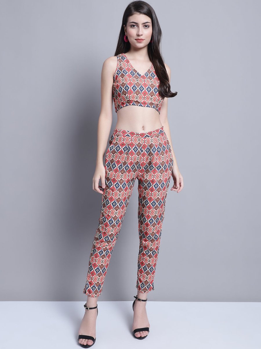 Women's Digital Printed Crop Top and Jacket Set - JNCS_3007Red_XS