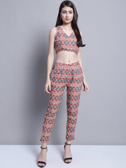 Women's Digital Printed Crop Top and Jacket Set - JNCS_3007Red_XS