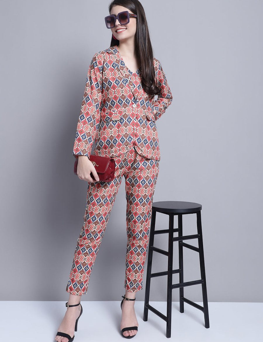 Women's Digital Printed Crop Top and Jacket Set - JNCS_3007Red_XS