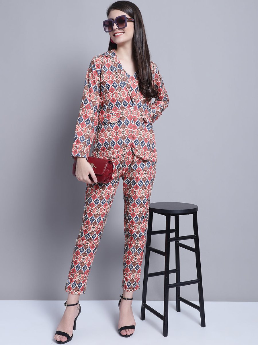 Women's Digital Printed Crop Top and Jacket Set - JNCS_3007Red_XS