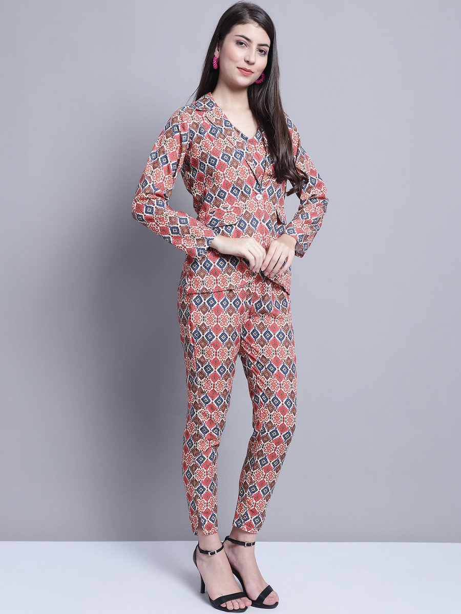 Women's Digital Printed Crop Top and Jacket Set - JNCS_3007Red_XS