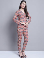 Women's Digital Printed Crop Top and Jacket Set - JNCS_3007Red_XS