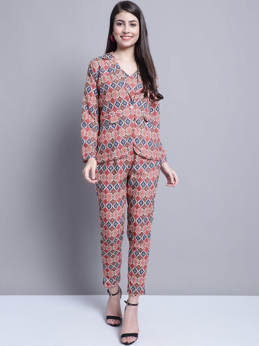 Women's Digital Printed Crop Top and Jacket Set - JNCS_3007Red_XS