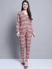 Women's Digital Printed Crop Top and Jacket Set - JNCS_3007Red_XS