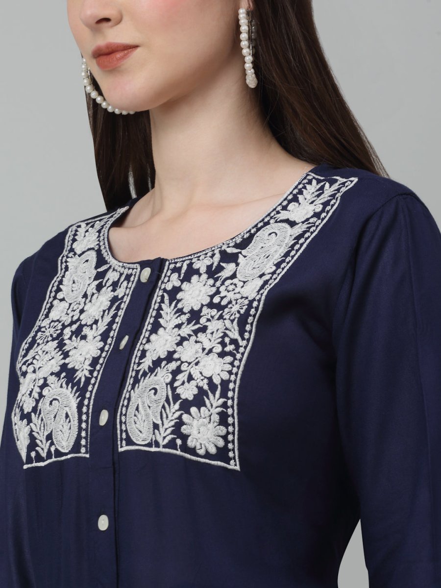 Women's Embroidered A-line Dress - JND_1020Navy_XS