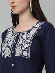 Women's Embroidered A-line Dress - JND_1020Navy_XS