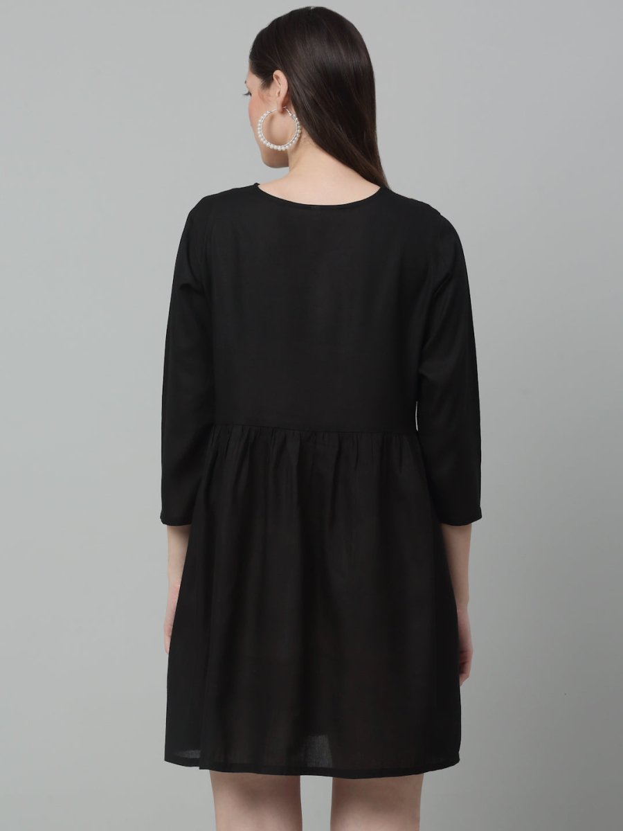 Women's Embroidered A-line Dress - JND_1020Black_XS