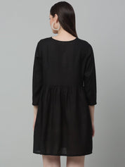 Women's Embroidered A-line Dress - JND_1020Black_XS