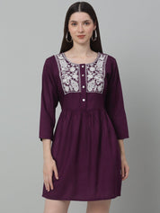 Women's Embroidered A-line Dress - JND_1020Purple_XS