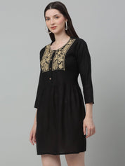 Women's Embroidered A-line Dress - JND_1020Black_XS
