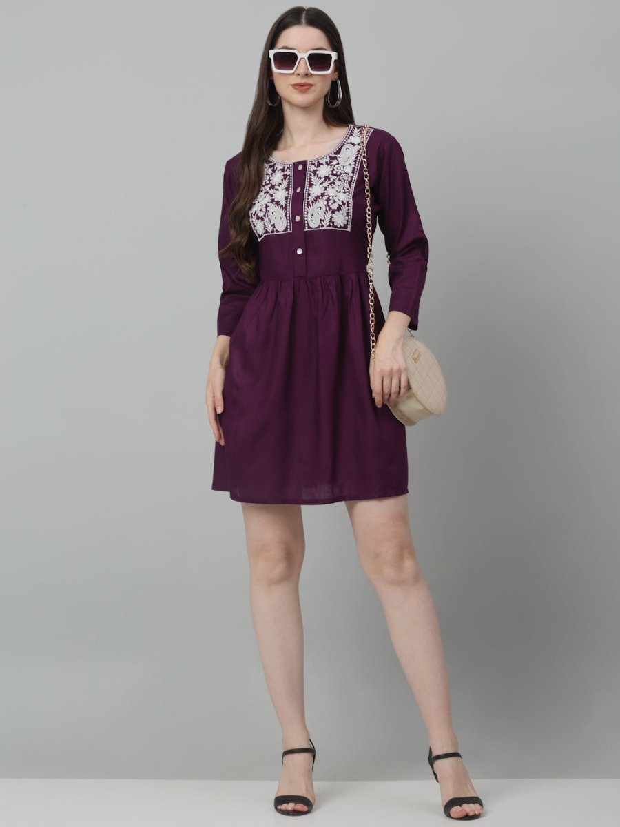 Women's Embroidered A-line Dress - JND_1020Purple_XS