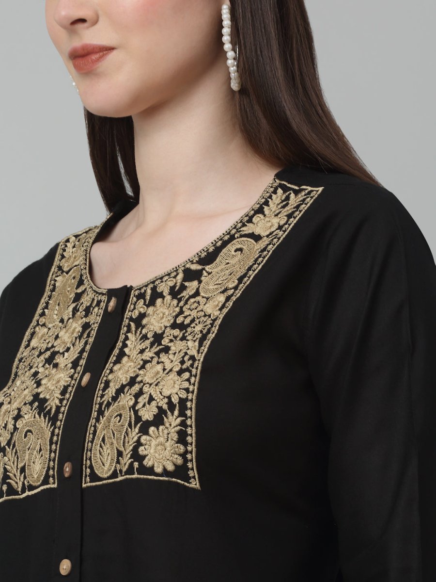 Women's Embroidered A-line Dress - JND_1020Black_XS