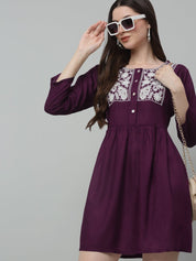 Women's Embroidered A-line Dress - JND_1020Purple_XS