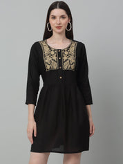 Women's Embroidered A-line Dress - JND_1020Black_XS