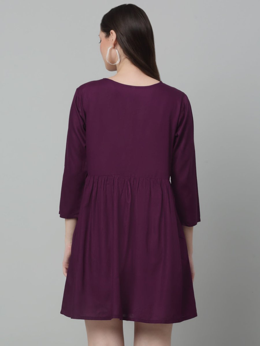 Women's Embroidered A-line Dress - JND_1020Purple_XS
