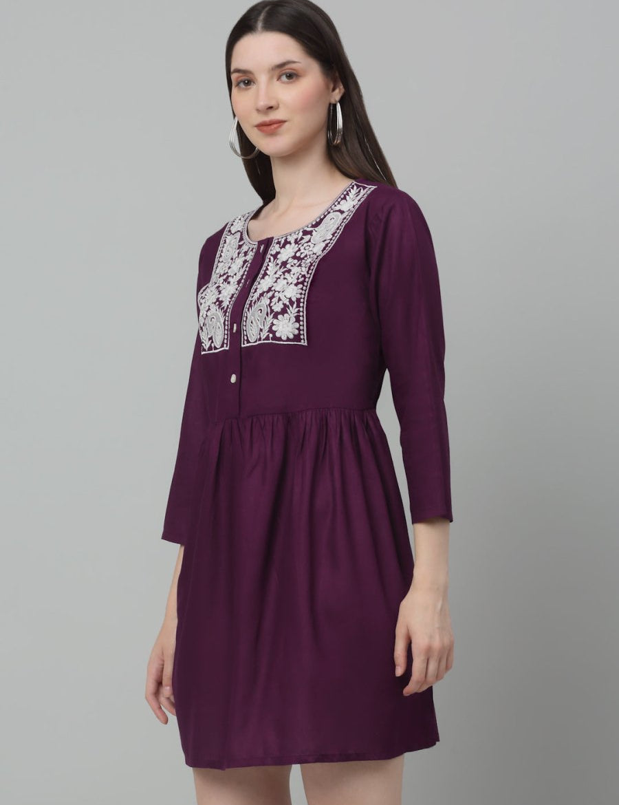 Women's Embroidered A-line Dress - JND_1020Purple_XS